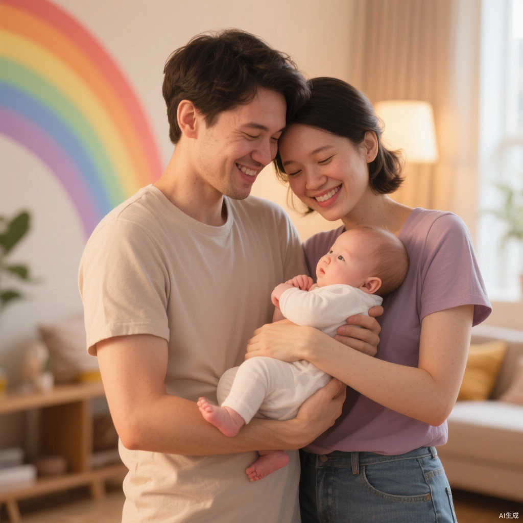 LGBT伴侣通过代孕抱着他们的宝宝